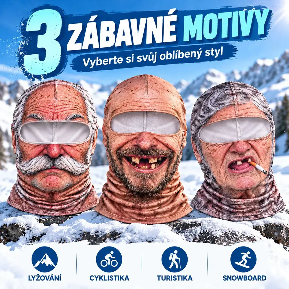 50% SLEVA 🔥😎 3D zábavná realistická lyžařská maska obličeje, teplá mikrovlákenná kukla, vhodná na lyžování, snowboard, cyklistiku a turistiku, 3 motivy