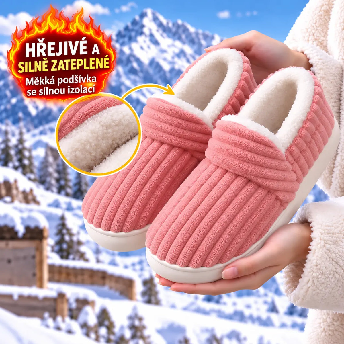 50% SLEVA 🔥【36-47】Dámské zimní pantofle na ven i doma, zateplené silným fleecem, pohodlné nazouvací, teplé proti chladu
