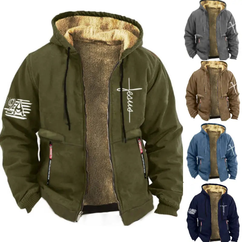🔥50% SLEVA ✨【S–3XL】Pánská módní podzimní a zimní bunda, zesílená fleeceová mikina na zip z měkkého sametu