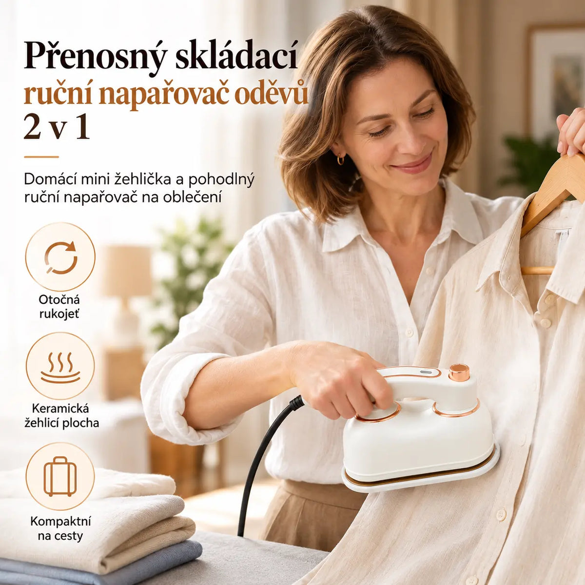 50% SLEVA 👕💨 Přenosný skládací ruční napařovač oděvů 2 v 1, domácí mini žehlička, pohodlný ruční napařovač na oblečení