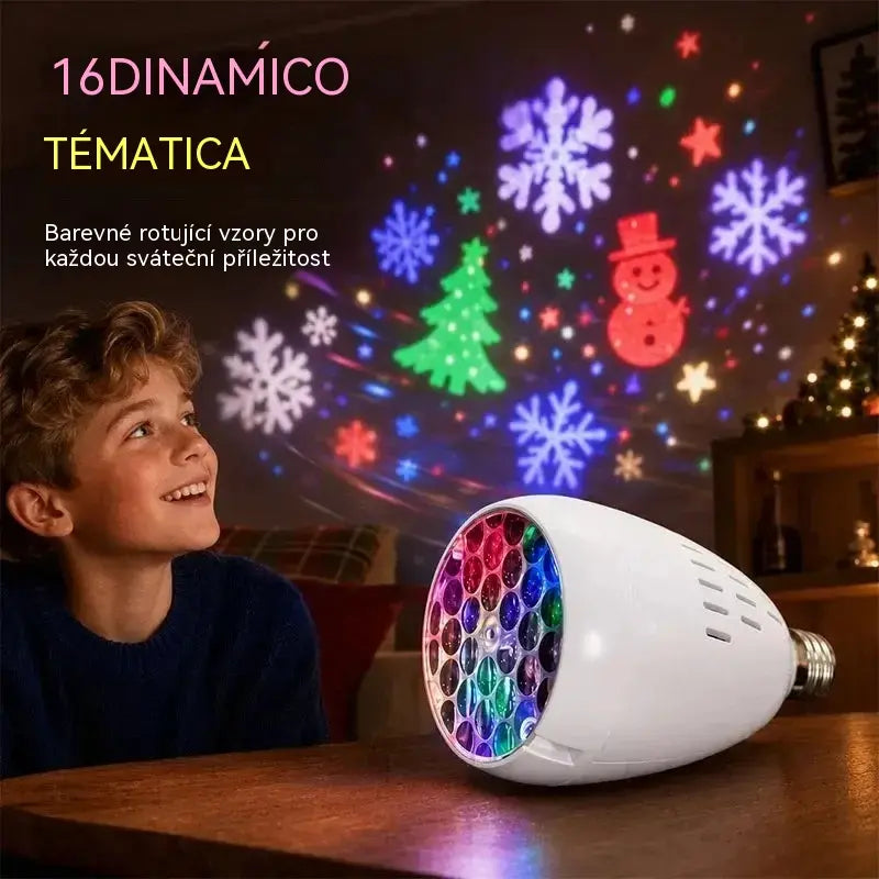 🎄❄️ 50% SLEVA | Vánoční LED projektorová žárovka E27, projekce sněhových vloček a sněhuláka, barevné světlo, vytváří sváteční atmosféru