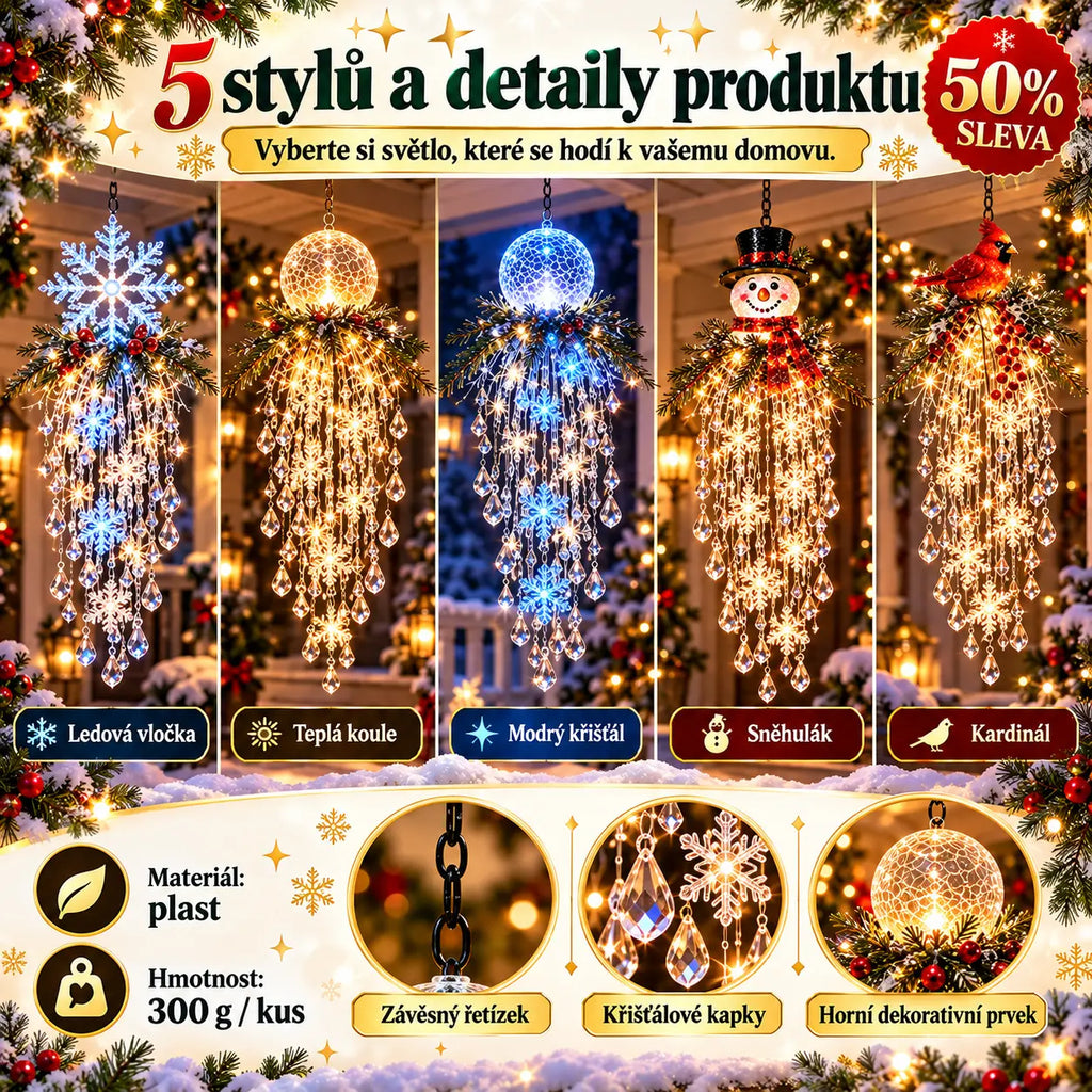 ✨🎅50% SLEVA | Křišťálové sněhové vločky závěsná LED vánoční světla, kouzelné osvětlení na verandu