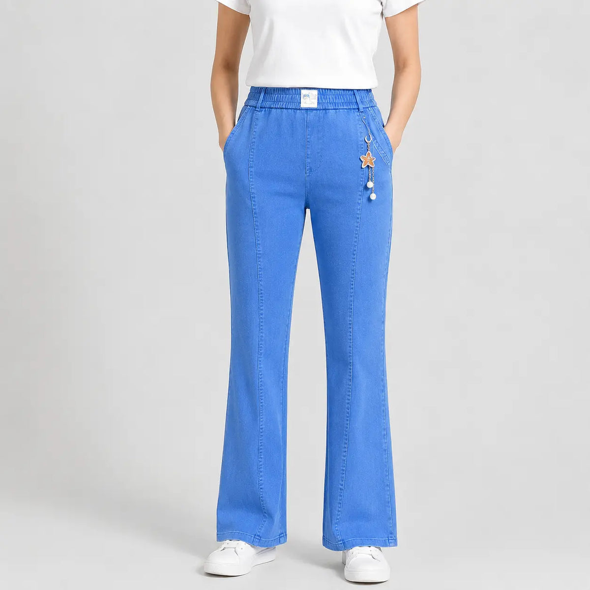 50% SLEVA 👖【M–4XL】Dámské vysokopásové strečové džíny, široký lem, pružný pas, velké velikosti 40–105 kg, letní módní kalhoty pro maminky, štíhlý střih
