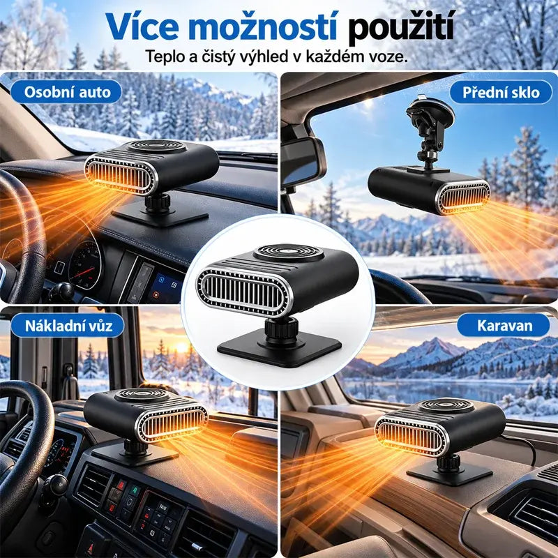 50% SLEVA🔥Vylepšené 12V autotopení 120W, rychlé vytápění, odmrazování a odmlžování skla, 360° otočný podstavec s přísavkou, zimní topení do auta