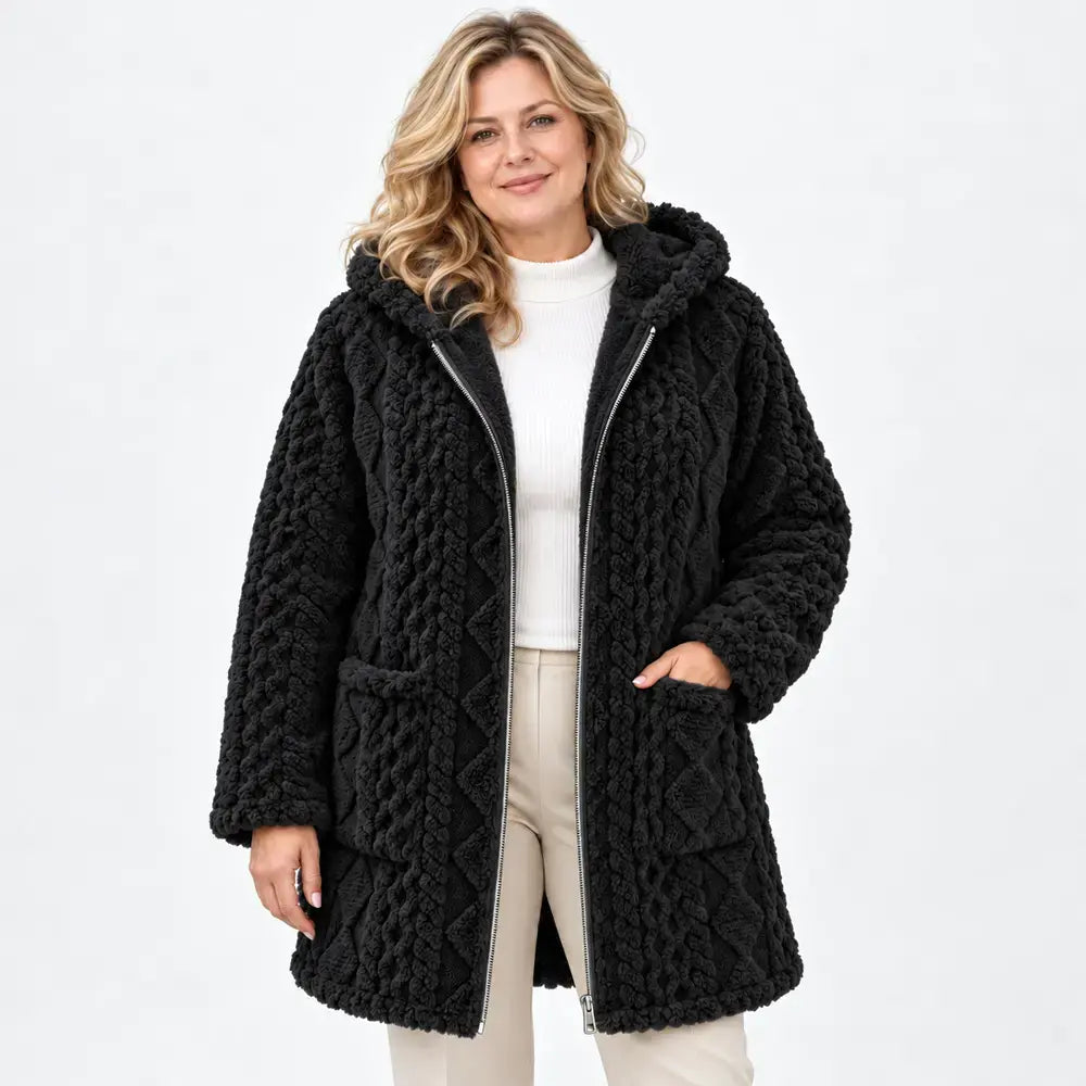 50% SLEVA 🔥【S-3XL】Dámský zimní kabát s kapucí, oboustranný měkký plyš, zipové zapínání, volný střih, podzim a zimu