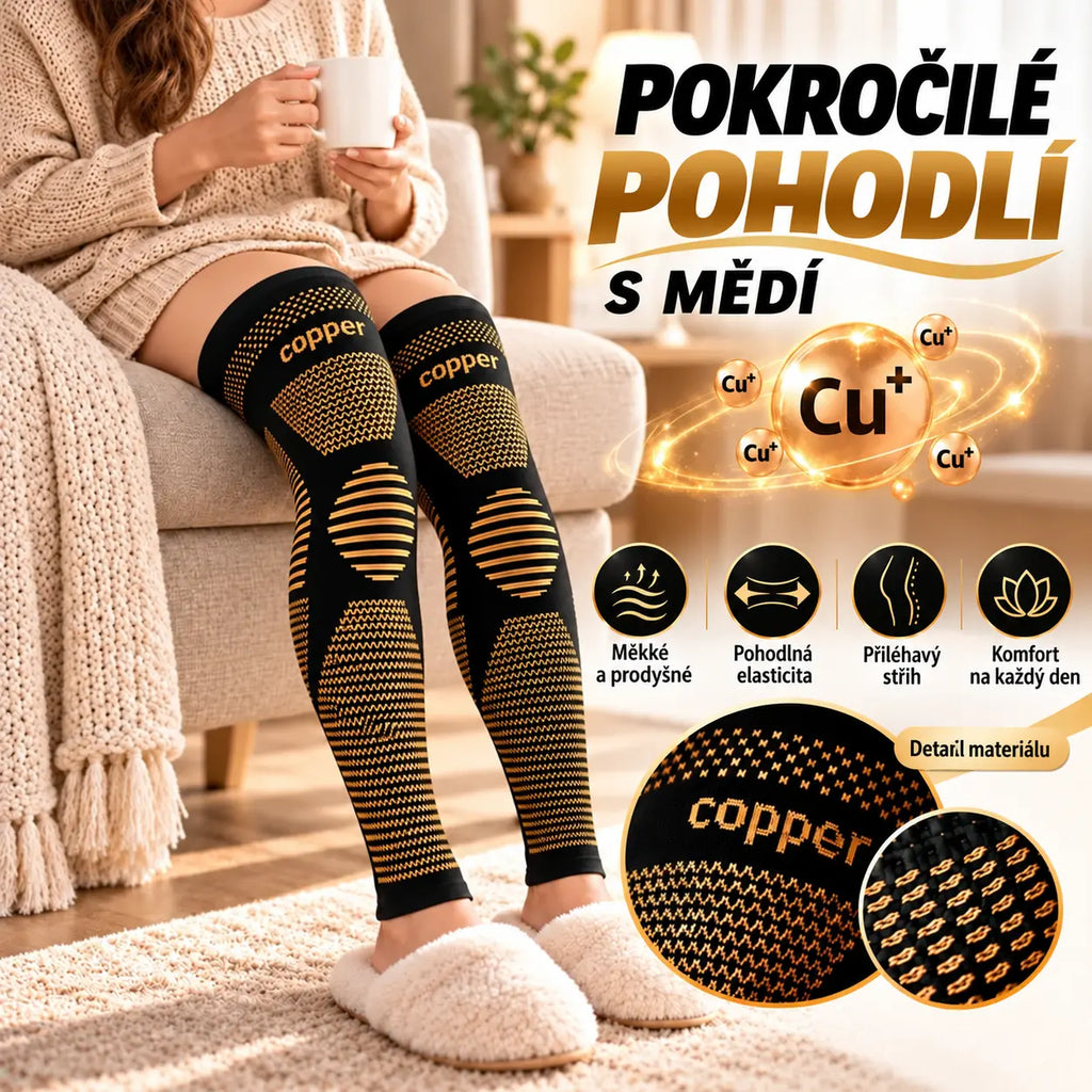 🔥50% SLEVA |【M-XXL】Dlouhá elastická kompresní návleka na nohu s obsahem mědi, silikonový proti-skuz design, 3D pletení, prodyšná, odvádí pot, kolenní ortéza pro sport i každodenní nošení