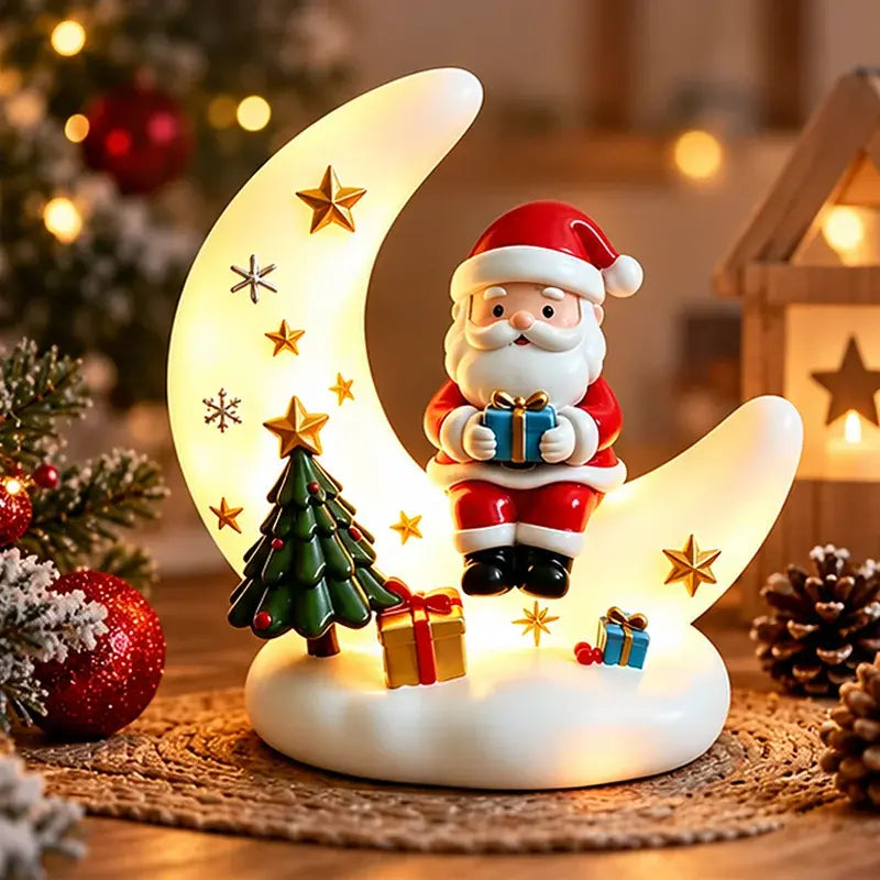 🔥50% SLEVA | 🎅💡Vánoční měsíční noční světlo se Santa Clausem, pryskyřičná dekorace, USB napájení, vánoční dárek do obýváku a ložnice