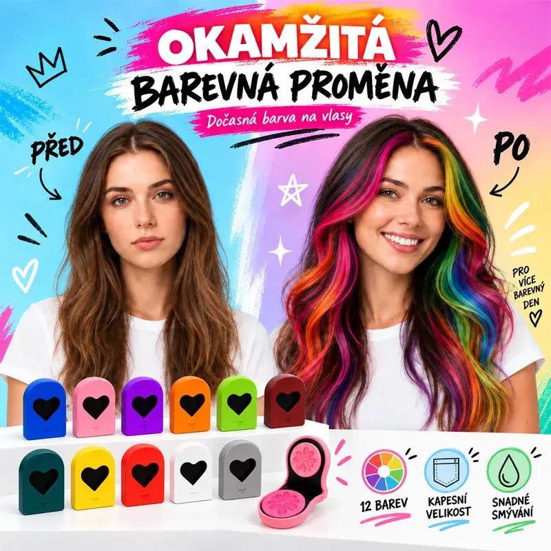 🌈 50% SLEVA! Kompaktní pudrová barva na vlasy, 12 odstínů, dočasná barva na vlasy s aplikátorem, rychlé barvení vlasů