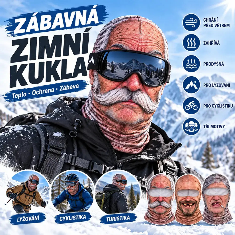 50% SLEVA 🔥😎 3D zábavná realistická lyžařská maska obličeje, teplá mikrovlákenná kukla, vhodná na lyžování, snowboard, cyklistiku a turistiku, 3 motivy