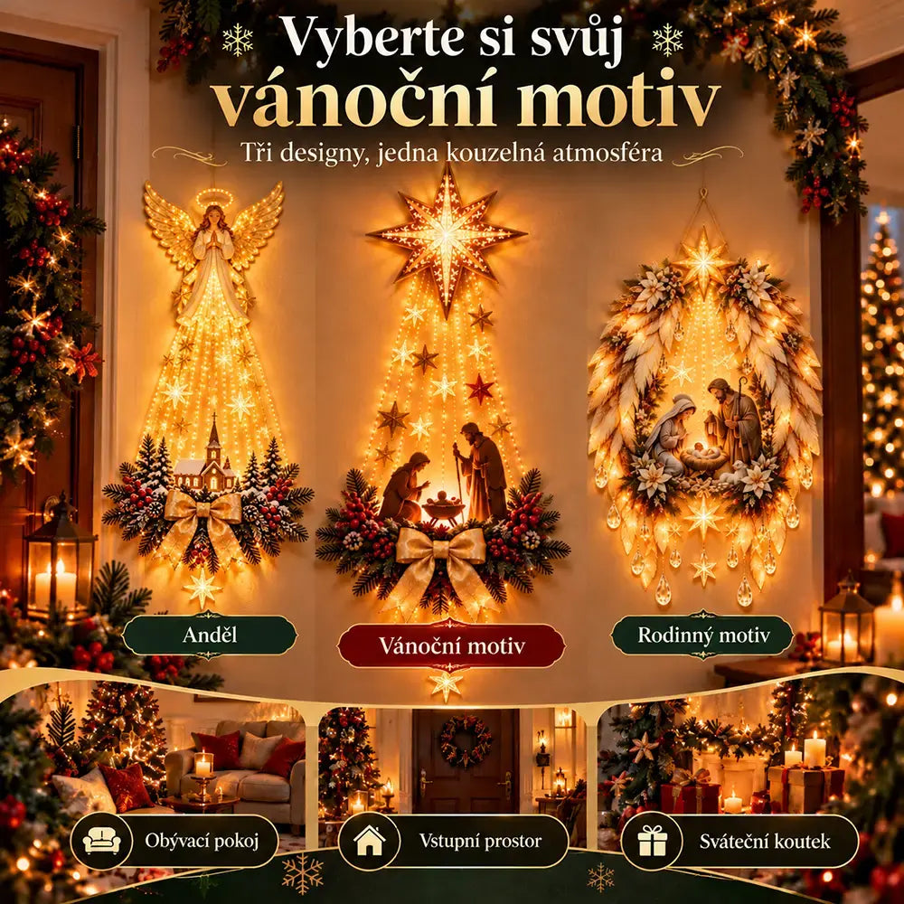 50% SLEVA 💡✨ Světelná nástěnná vánoční dekorace s betlémskou scénou, LED osvětlení, 3 vánoční motivy, DIY sestavení, vánoční výzdoba domu