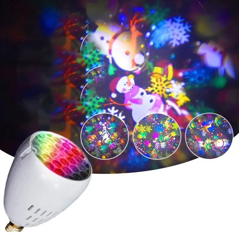 🎄❄️ 50% SLEVA | Vánoční LED projektorová žárovka E27, projekce sněhových vloček a sněhuláka, barevné světlo, vytváří sváteční atmosféru