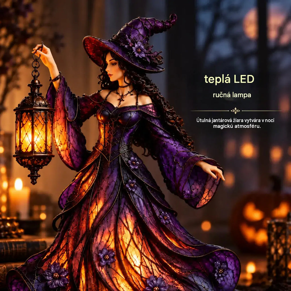 🧙‍♀️ Gotická halloweenská figurka čarodějnice s LED lucernou