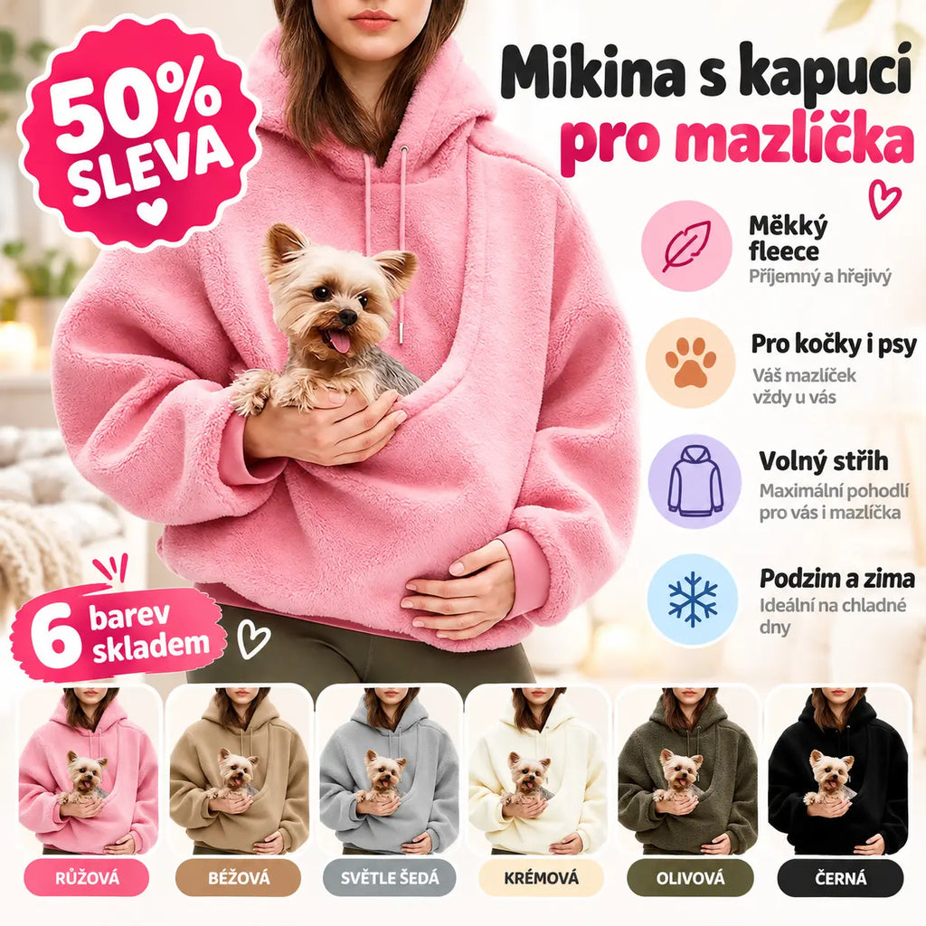 50% SLEVA 🐶 Mikina s kapucí pro mazlíčka, podzimní a zimní, jednobarevná, měkká fleecová, volný střih, přetahovací, pro kočky a psy