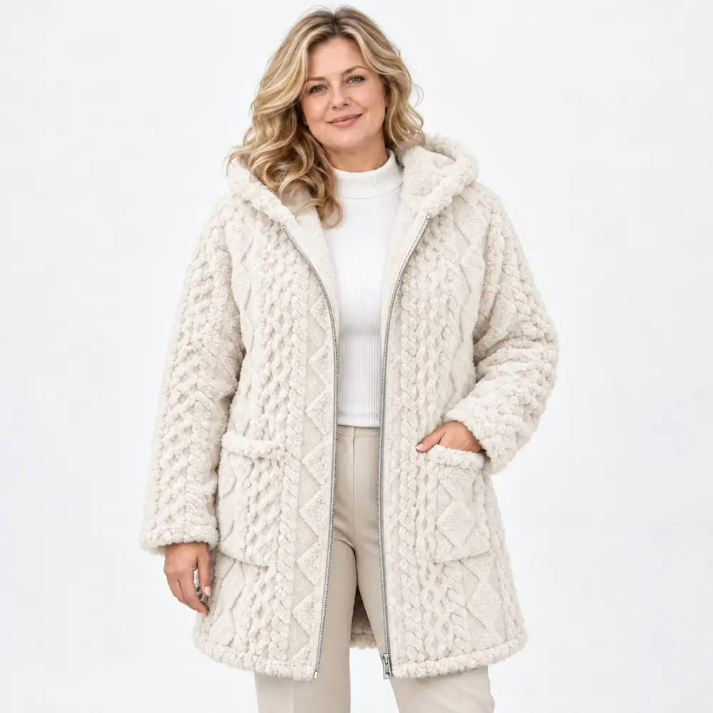 50% SLEVA 🔥【S-3XL】Dámský zimní kabát s kapucí, oboustranný měkký plyš, zipové zapínání, volný střih, podzim a zimu