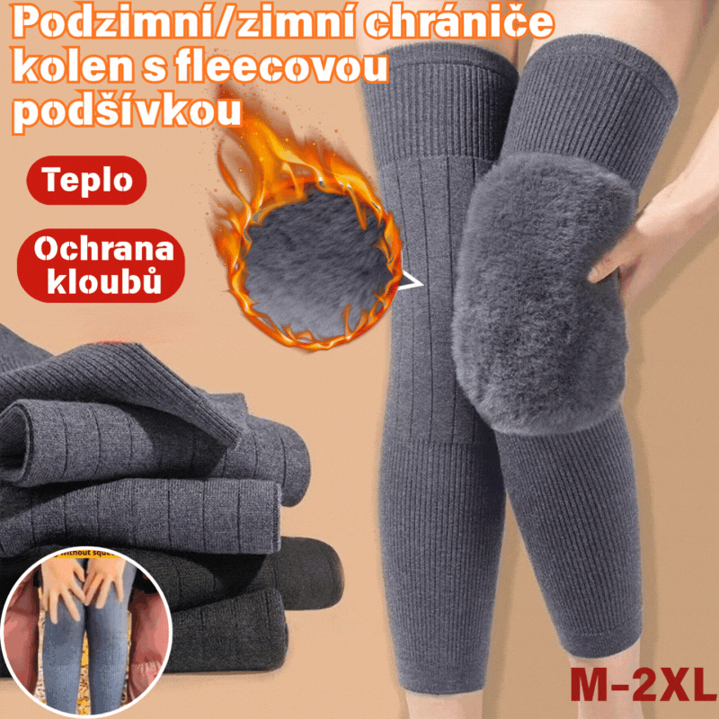 🚶🔥Kupte 1, získejte 1 zdarma! 【35–105 kg】Dlouhé zateplené chrániče kolen s umělou králičí srstí, 53 cm, ochrana kloubů proti chladu, pro muže i ženy