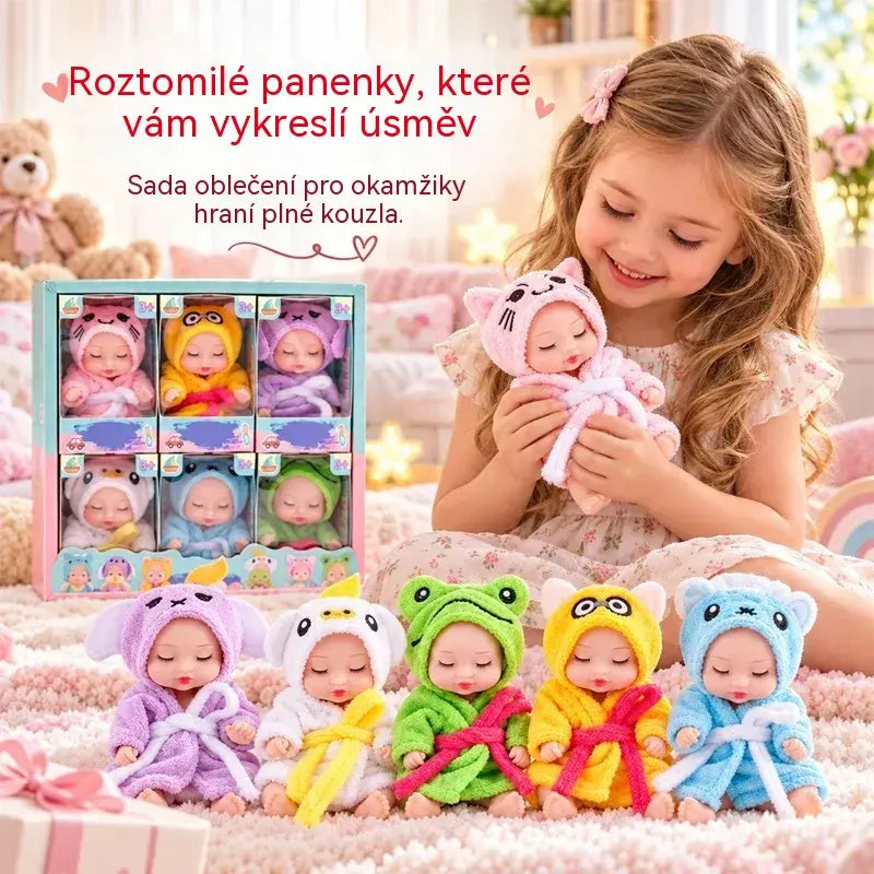🔥50% SLEVA【6 ks】👶 Dárková sada reborn panenek, rozkošné malé spící panenky miminek v kostýmech zvířátek, skvělý dárek pro děti