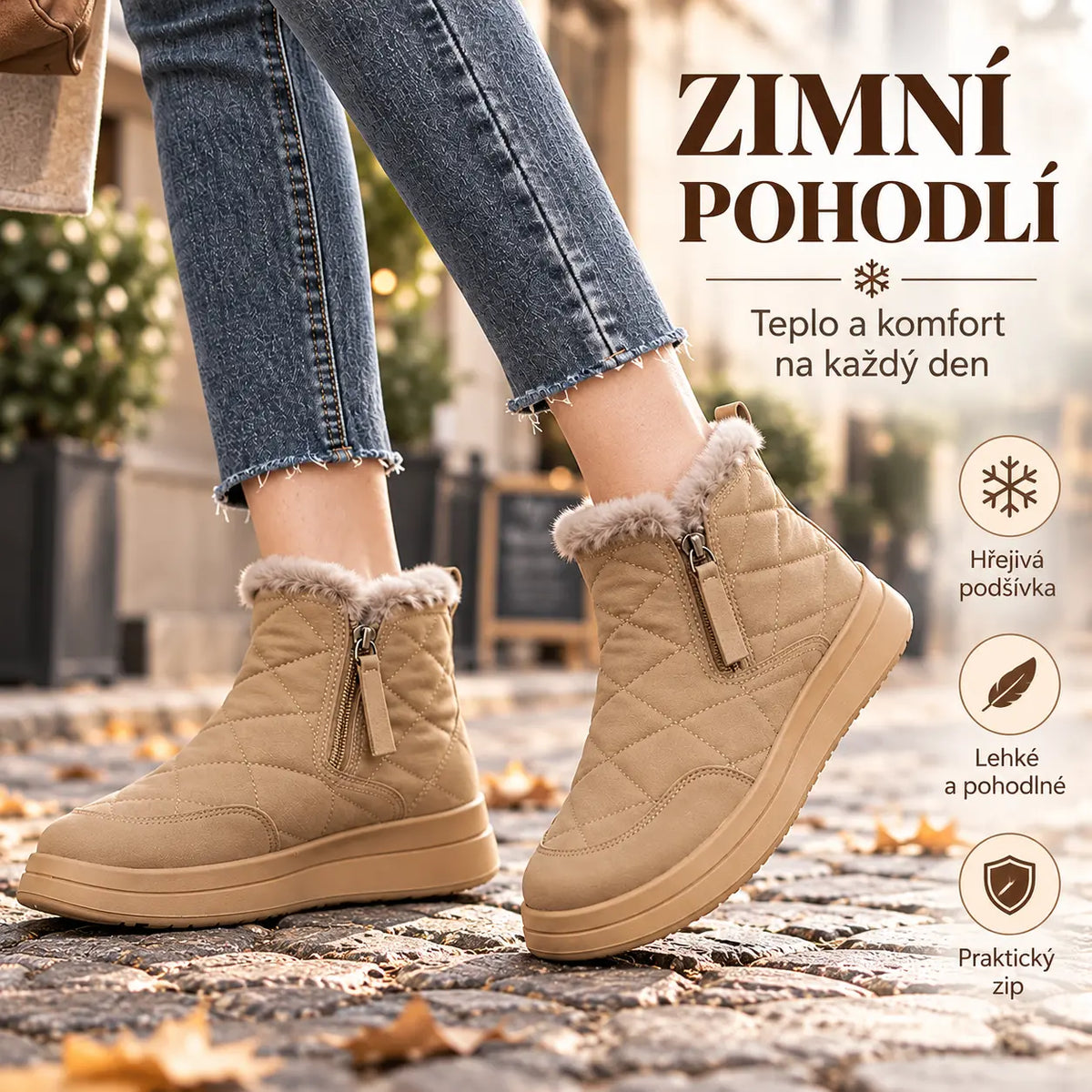 🔥50% SLEVA 👢【35–41】Zimní krátké sněhule, voděodolné, zateplené, protiskluzová silná podrážka, stylové chlebové boty, novinka 2026
