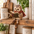 🔥50% SLEVA 🦉Roztomilá figurka sovy čtoucí knihu, rustikální pryskyřičná dekorace do domu, ručně zpracovaná soška sovy s brýlemi a šátkem