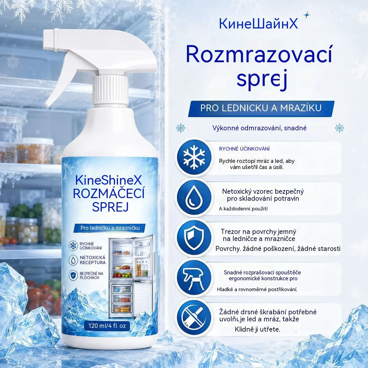 🔥【Kupte 1 a získejte 1 zdarma】❄️ Sprej pro odmrazování ledničky a mrazničky, rychlé odstranění ledu, domácí čistící sprej