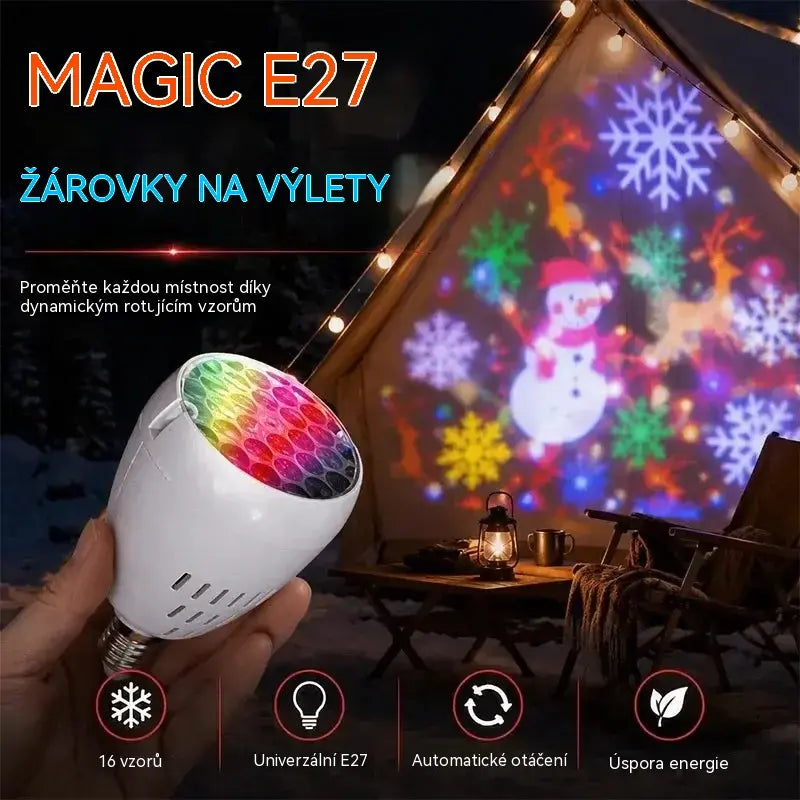 🎄❄️ 50% SLEVA | Vánoční LED projektorová žárovka E27, projekce sněhových vloček a sněhuláka, barevné světlo, vytváří sváteční atmosféru
