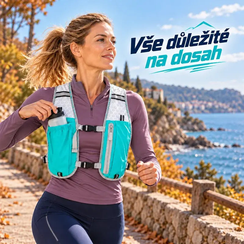 🔥50% SLEVA | Sportovní vestová taška na běh, turistiku, cyklistiku, lehká, s reflexními prvky, kapsy na telefon a láhev