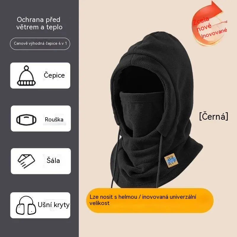 ❄️50% SLEVA! 4v1 zateplená fleecová kukla, čepice + rouška + šála + chrániče uší v jednom, větruodolná, univerzální velikost, vhodná pod helmu, na lyžování, motorku a outdoor