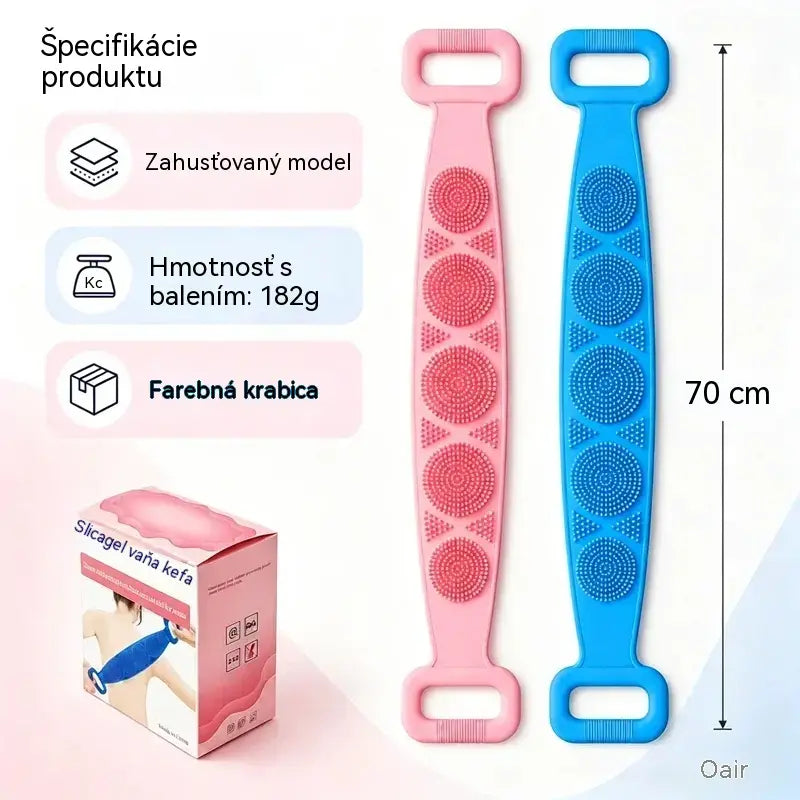 🔥Kupte 1, získejte 1 zdarma🛁 Dlouhá silikonová koupelová stírací páska 70 cm, oboustranná masážní textura, bezbolestné drhnutí zad, 182g, snadné čištění hřbetu
