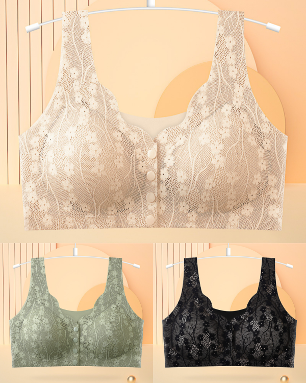 👙 50% SLEVA | Balení po 3 ks, Dámská krajková podprsenka bez kostic, zapínání vpředu, tenký střih, pro ženy 40–100 kg, pohodlná mamčina podprsenka