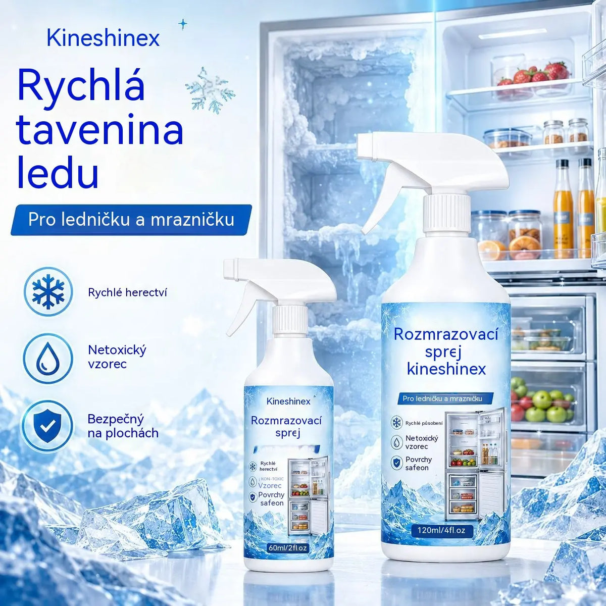 🔥【Kupte 1 a získejte 1 zdarma】❄️ Sprej pro odmrazování ledničky a mrazničky, rychlé odstranění ledu, domácí čistící sprej