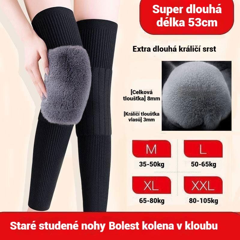 🚶🔥Kupte 1, získejte 1 zdarma! 【35–105 kg】Dlouhé zateplené chrániče kolen s umělou králičí srstí, 53 cm, ochrana kloubů proti chladu, pro muže i ženy