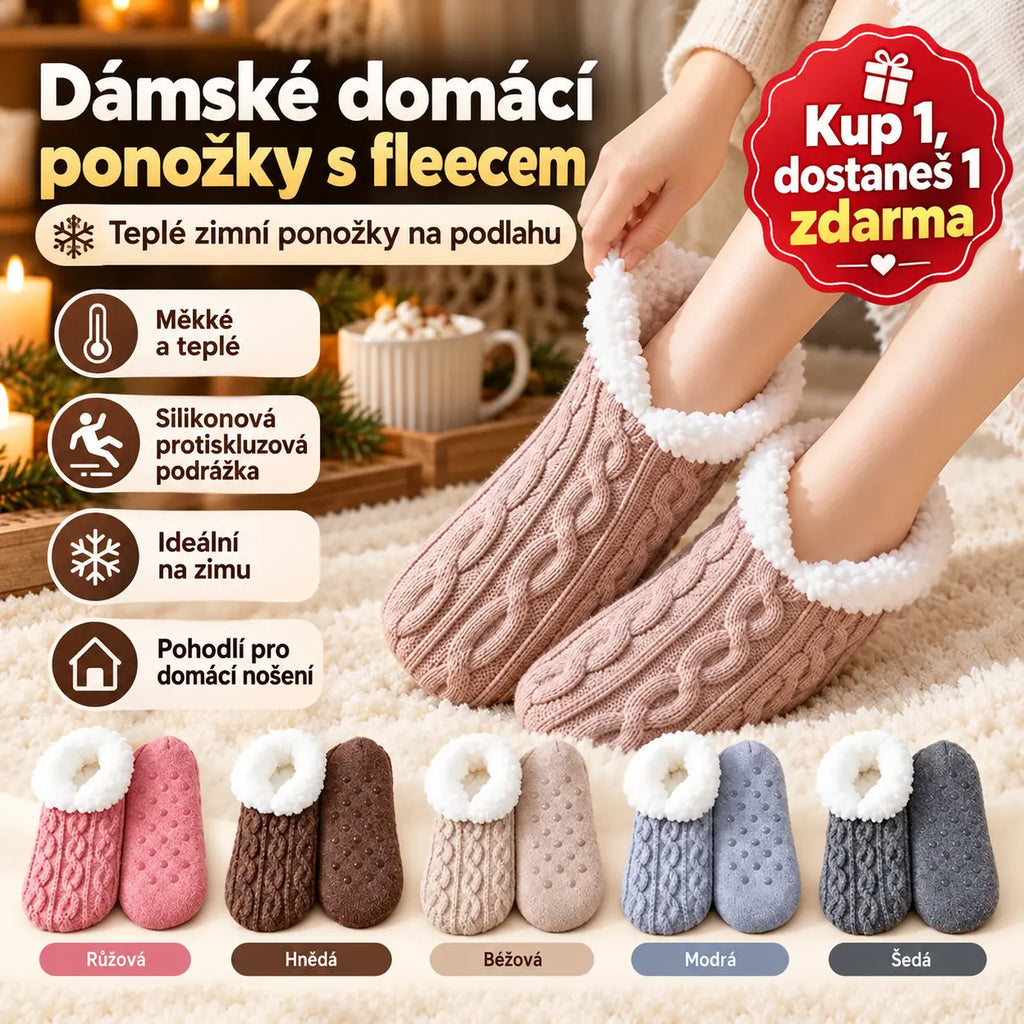 🔥Kup 1, dostaneš 1 zdarma | Dámské domácí ponožky s fleecem, silikonová protiskluzová podrážka, teplé zimní ponožky na podlahu
