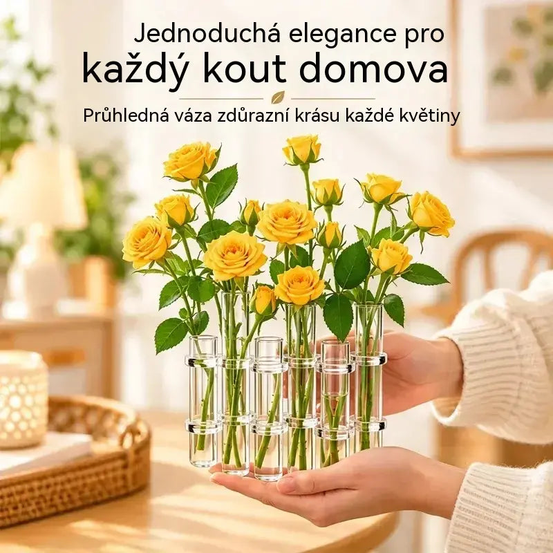 💐50% SLEVA | 【6 kusů】Skleněná váza ve stylu zkumavky, průhledná borosilikátová sklo, skladací design, dekorace na hydroponické květiny