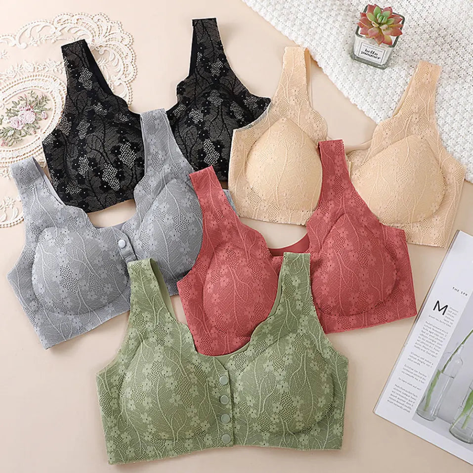 👙 50% SLEVA | Balení po 3 ks, Dámská krajková podprsenka bez kostic, zapínání vpředu, tenký střih, pro ženy 40–100 kg, pohodlná mamčina podprsenka