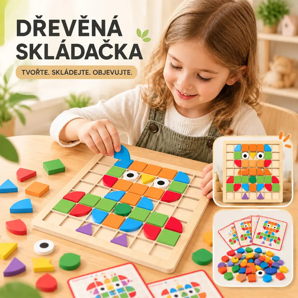 🔥50% SLEVA | Dřevěná 3D mozaiková puzzle pro děti, vzdělávací stavebnice, předškolní stolní hra, rozvíjí logiku a kreativitu