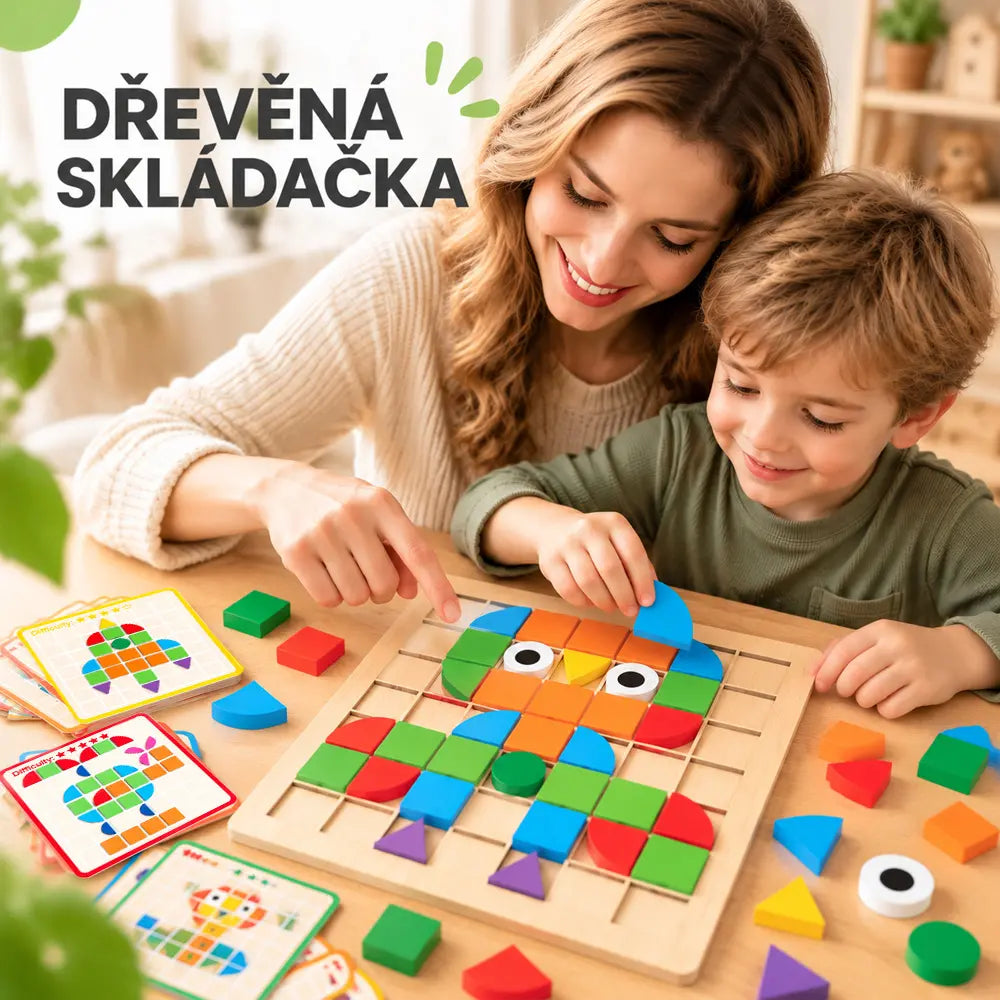 🔥50% SLEVA | Dřevěná 3D mozaiková puzzle pro děti, vzdělávací stavebnice, předškolní stolní hra, rozvíjí logiku a kreativitu