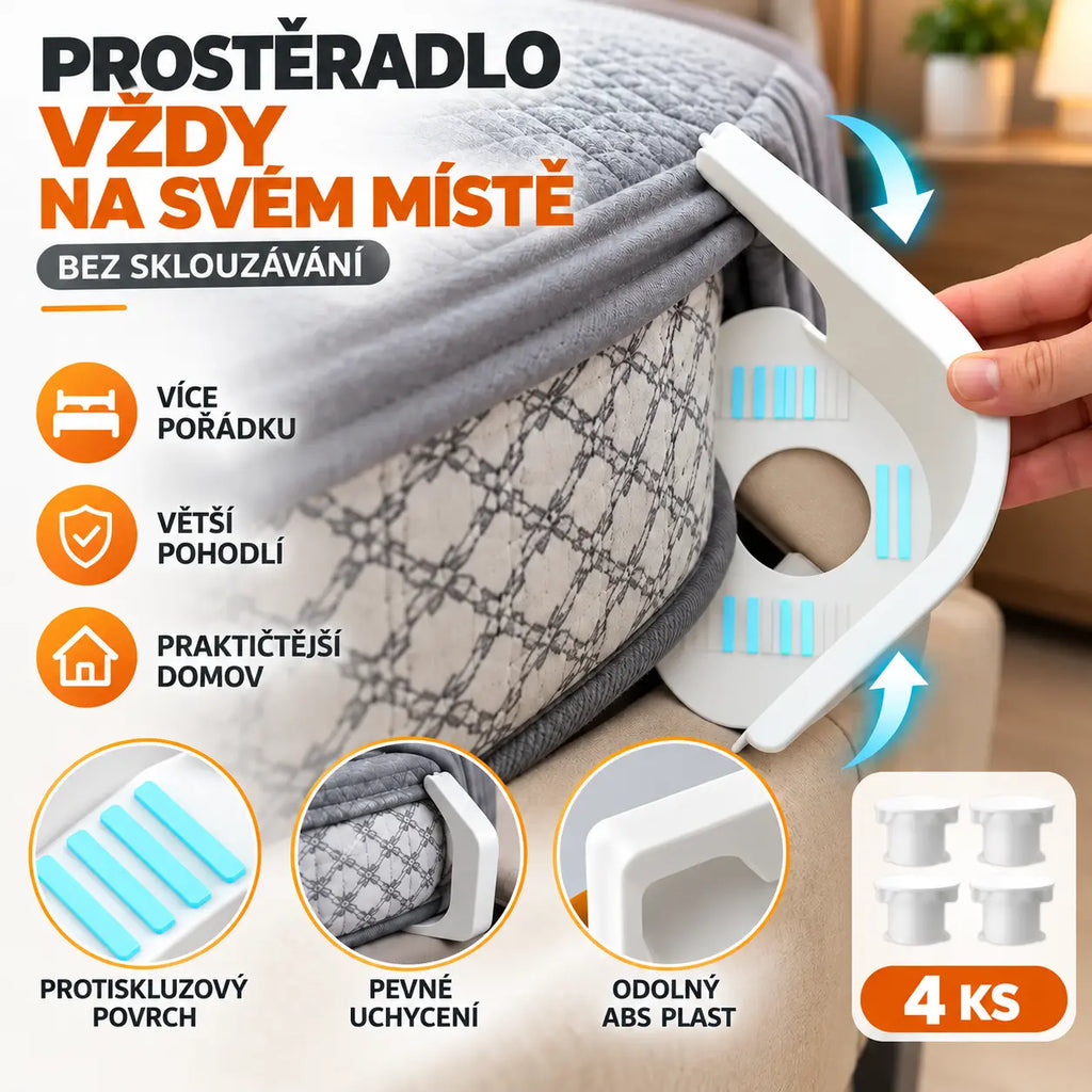 🔥50% SLEVA｜【4 ks】Neviditelné držáky na povlečení, bez jehel, protiskluzové, snadno použitelné, upevňovací spony na plachty a matrace