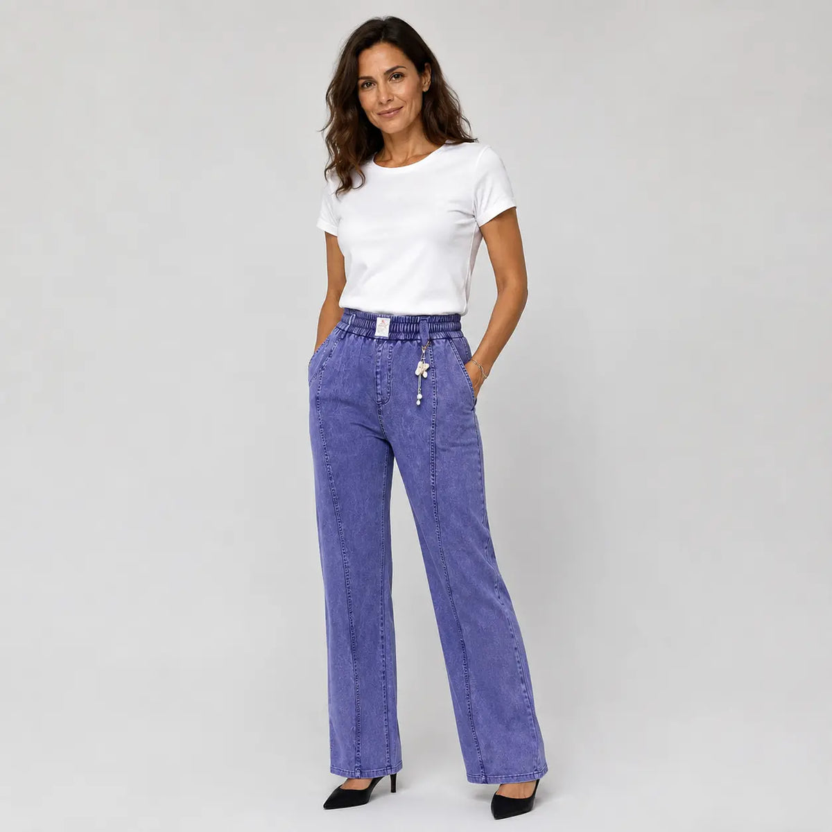 50% SLEVA 👖【M–4XL】Dámské vysokopásové strečové džíny, široký lem, pružný pas, velké velikosti 40–105 kg, letní módní kalhoty pro maminky, štíhlý střih