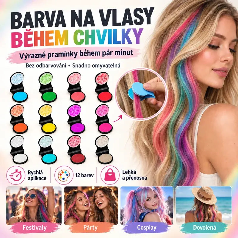 🌈 50% SLEVA! Kompaktní pudrová barva na vlasy, 12 odstínů, dočasná barva na vlasy s aplikátorem, rychlé barvení vlasů