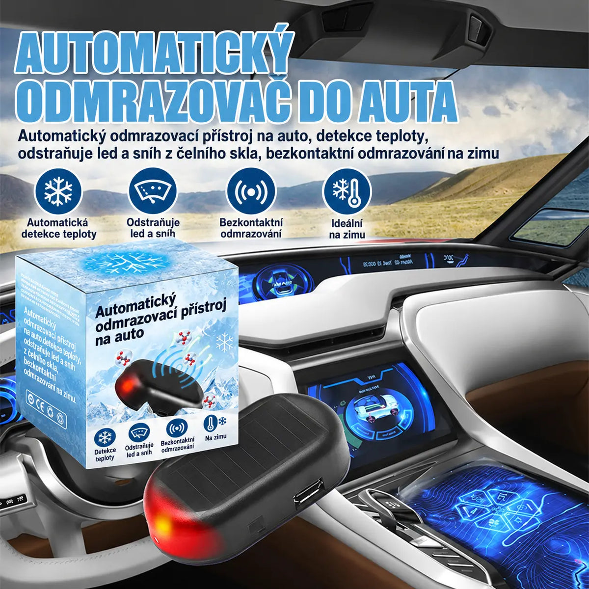 50% SLEVA🔥Automatický odmrazovací přístroj na auto, detekce teploty, odstraňuje led a sníh z čelního skla, bezkontaktní odmrazování na zimu