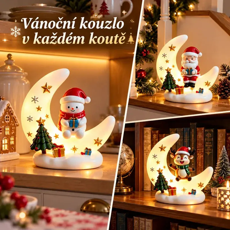 🔥50% SLEVA | 🎅💡Vánoční měsíční noční světlo se Santa Clausem, pryskyřičná dekorace, USB napájení, vánoční dárek do obýváku a ložnice