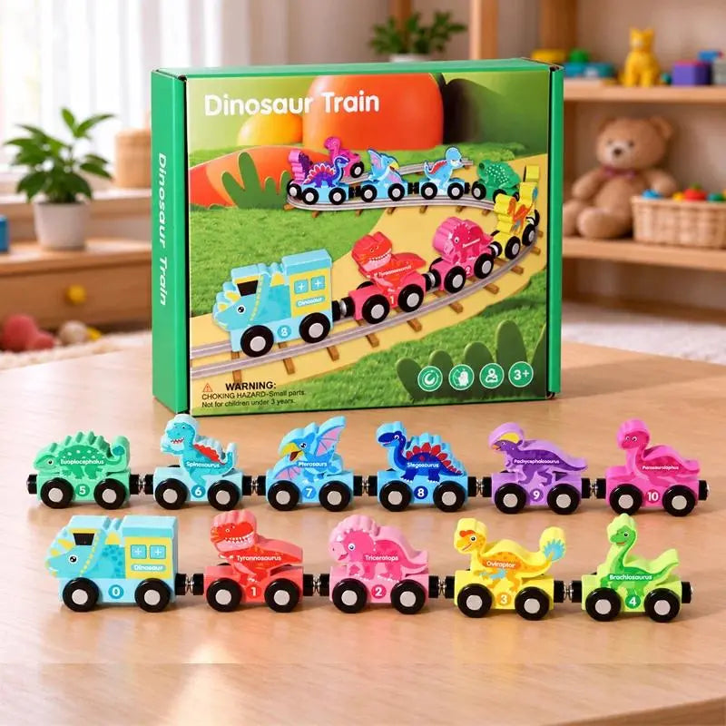 🔥50% SLEVA | Dřevěný magnetický vláček s dinosaury a čísly, vzdělávací hračka pro děti 1–6 let