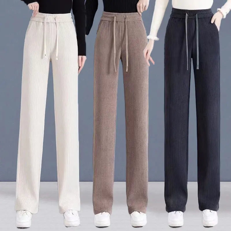 🔥50% SLEVA 👖【40–110 KG】✅ Dámské nové podzimní zimní manšestrové kalhoty se širokými nohavicemi, zateplené, splývavé, štíhlé, pohodlné volné rovné kalhoty