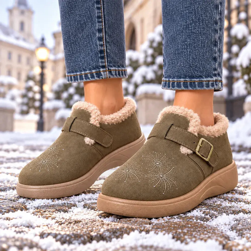 ✨❄️ 50% SLEVA | Dámské zimní boty s výšivkou ohňostrojů, uzavřený design, fleecová podšívka, pohodlné mamčiny boty, novinka 2026, velikosti 36–41