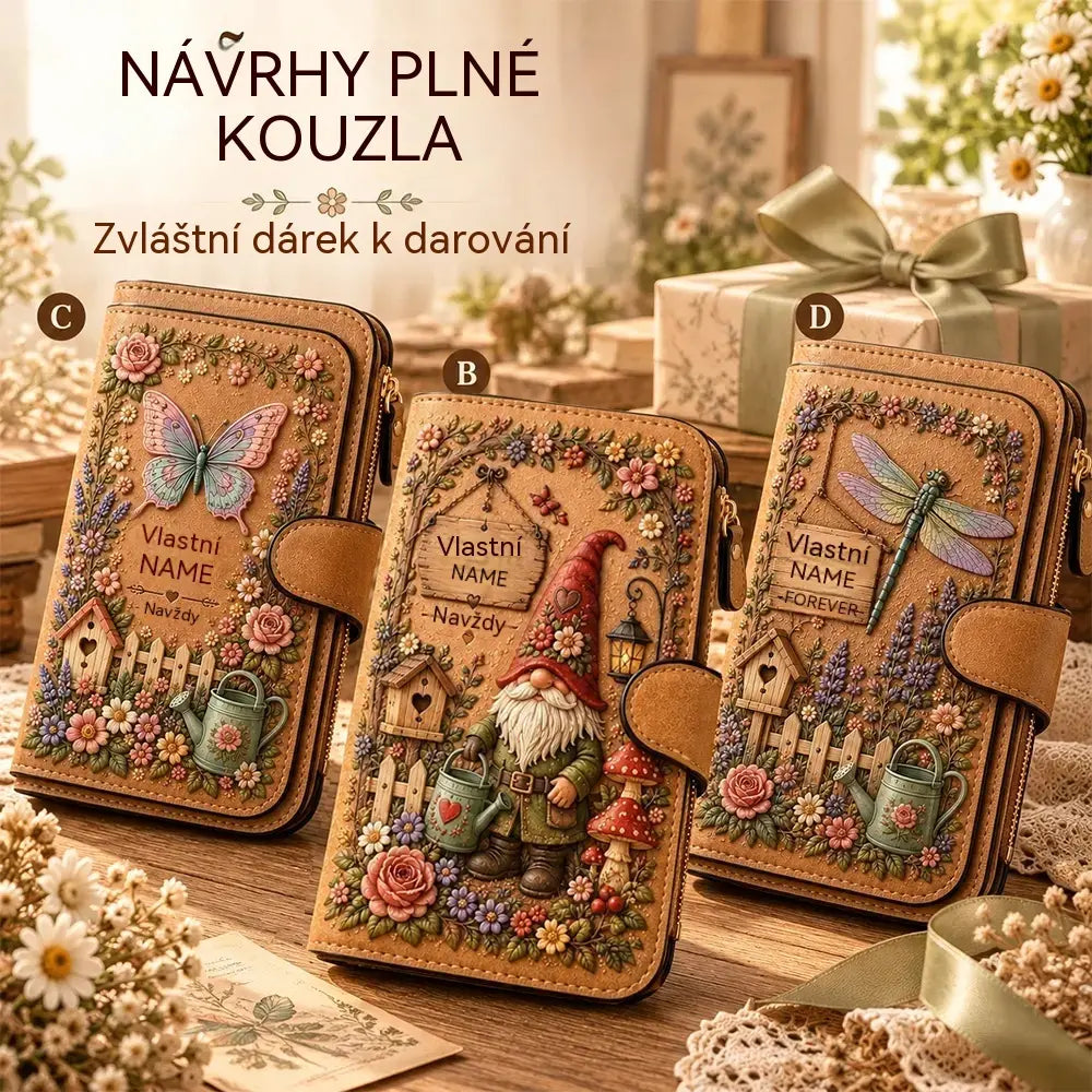 50% SLEVA 🔥💰 Dlouhá personalizovaná peněženka s reliéfním zahradním motivem, včela / trpaslík / motýl / vážka / kardinál, dámská kožená peněženka na karty a mince se zipem