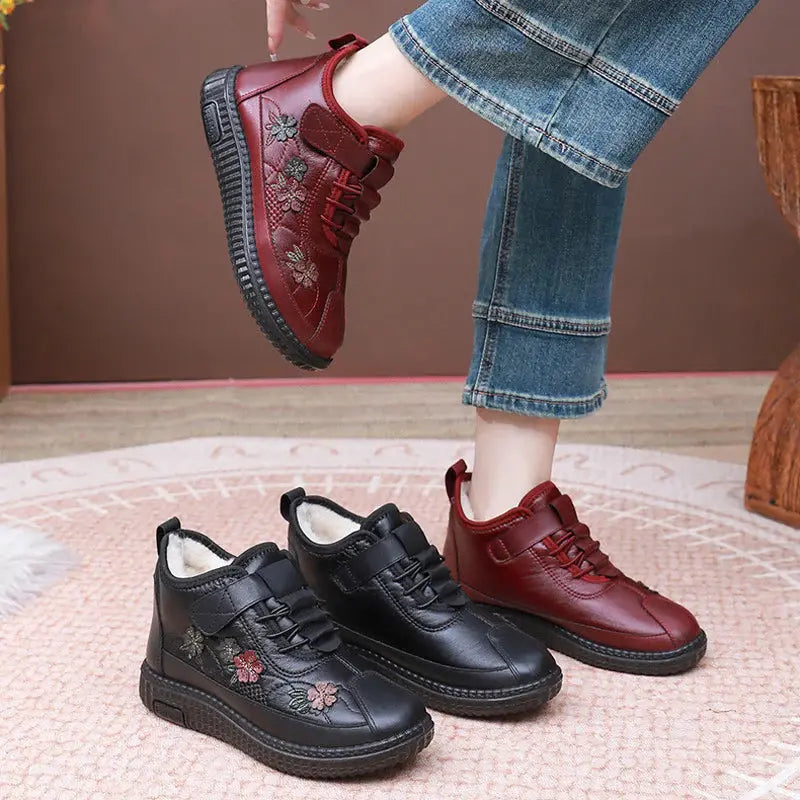 💖🌟50% SLEVA! ❄️⛄【35-42】Dámské zimní boty s výšivkou, zateplené vlněnou podšívkou, voděodolné, protiskluzová měkká podrážka, pohodlné boty pro seniory
