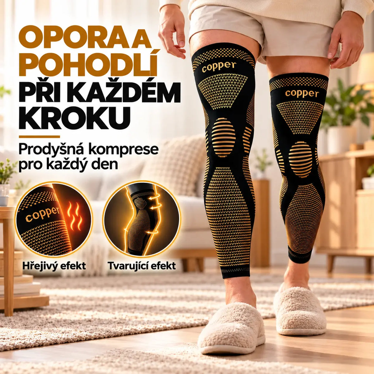 🔥50% SLEVA |【M-XXL】Dlouhá elastická kompresní návleka na nohu s obsahem mědi, silikonový proti-skuz design, 3D pletení, prodyšná, odvádí pot, kolenní ortéza pro sport i každodenní nošení