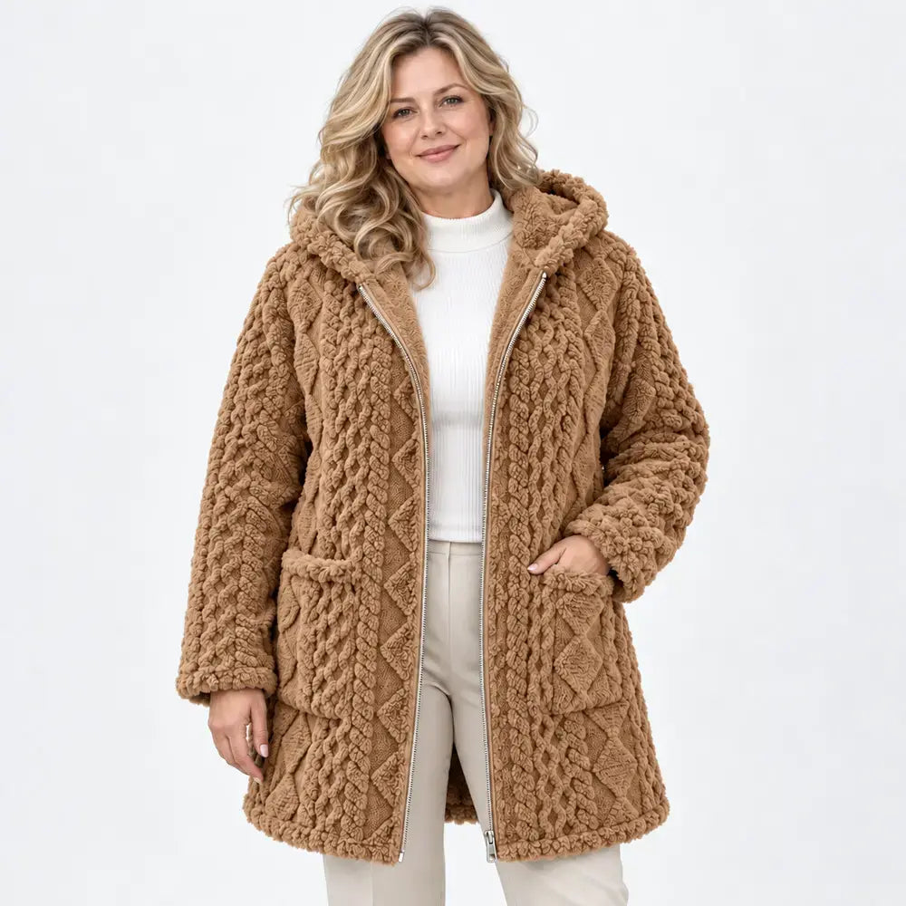 50% SLEVA 🔥【S-3XL】Dámský zimní kabát s kapucí, oboustranný měkký plyš, zipové zapínání, volný střih, podzim a zimu