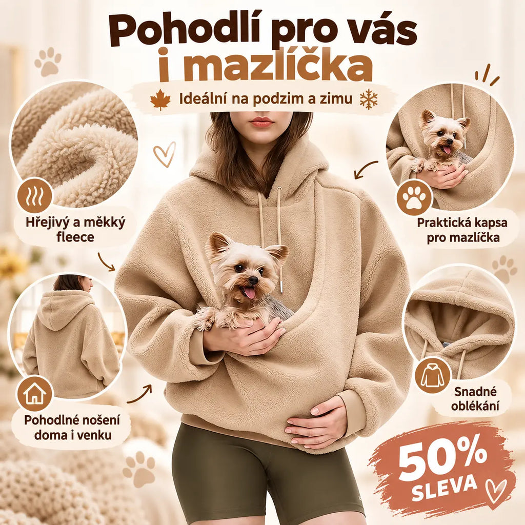 50% SLEVA 🐶 Mikina s kapucí pro mazlíčka, podzimní a zimní, jednobarevná, měkká fleecová, volný střih, přetahovací, pro kočky a psy