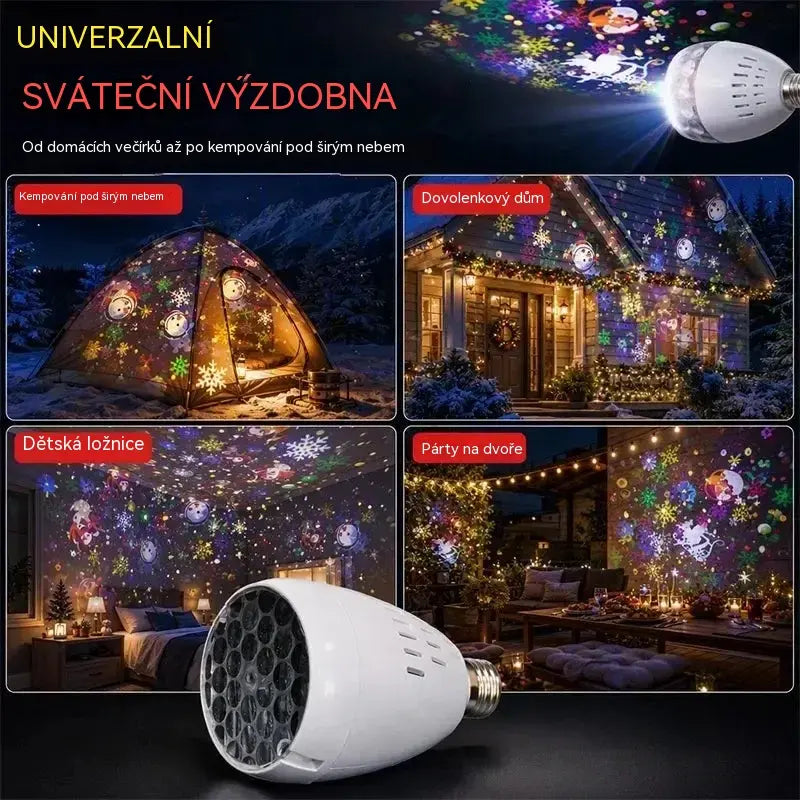 🎄❄️ 50% SLEVA | Vánoční LED projektorová žárovka E27, projekce sněhových vloček a sněhuláka, barevné světlo, vytváří sváteční atmosféru