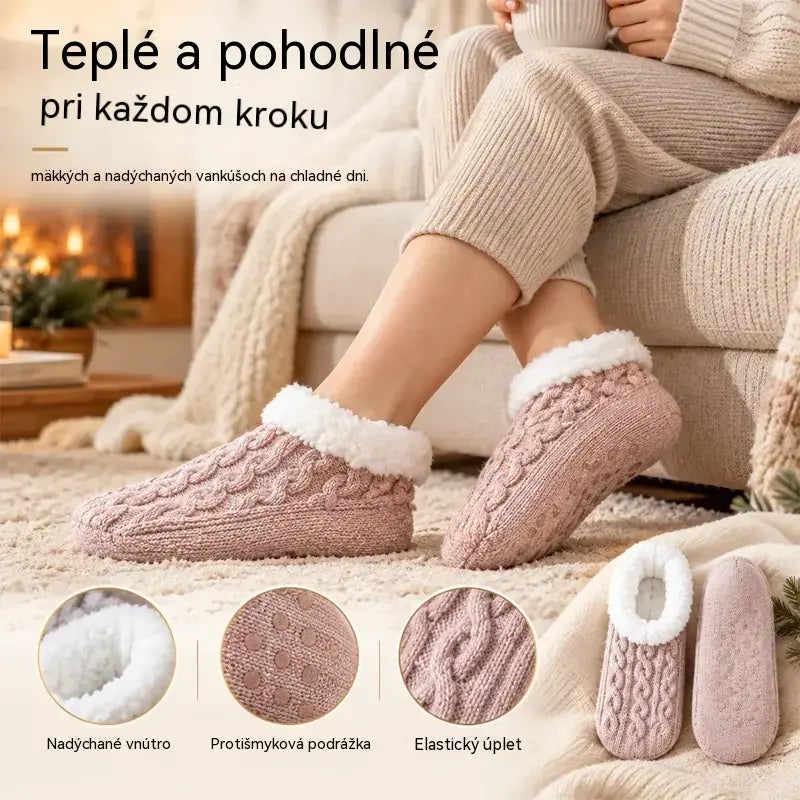 🔥Kup 1, dostaneš 1 zdarma | Dámské domácí ponožky s fleecem, silikonová protiskluzová podrážka, teplé zimní ponožky na podlahu